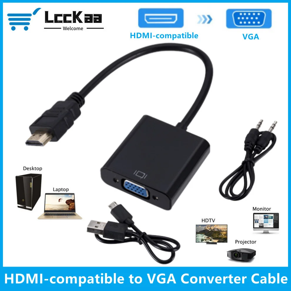 Adattatore Hdmi Compatibile Con Vga Con Alimentatore Audio Per Ps4 Pc Laptop Tv Monitor Proiettore 1080P Vga Femmina A Hdmi Maschio
