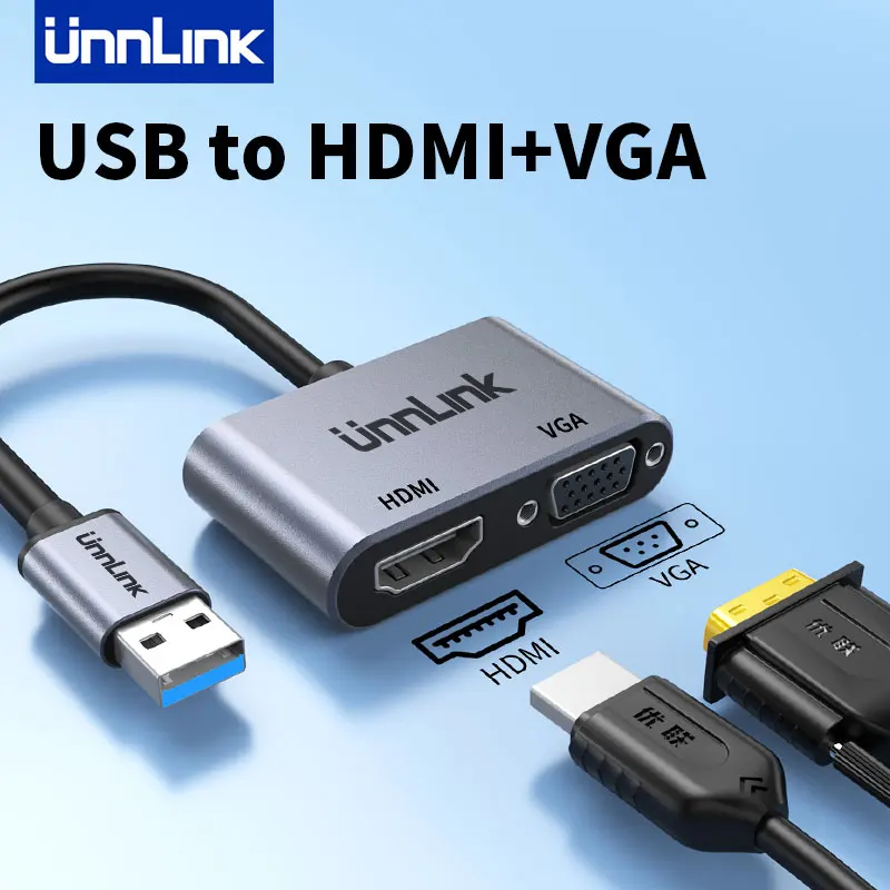 Unnlink Cavo Convertitore Adattatore Da Usb A Hdmi Vga Scheda Grafica Esterna 1080P 60Hz Per Tv Pc Proiettore Computer Portatile