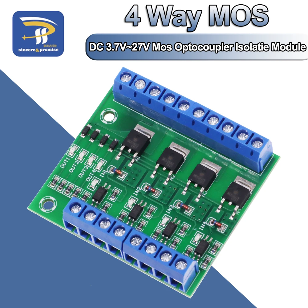 4 Vie Mos Optoaccoppiatore Isolatie Modulo Pwm 3-20V 10A Foto-Elektrische Isolatore Houder Rail Plc Drive Motor Board