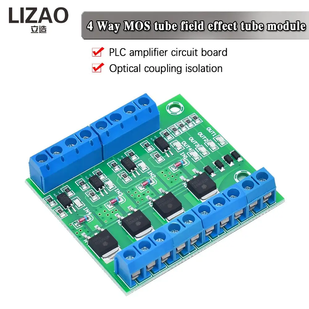 4 Vie Mos Optoaccoppiatore Isolatie Modulo Pwm 3-20V 10A Foto-Elektrische Isolatore Houder Rail Plc Drive Motor Board