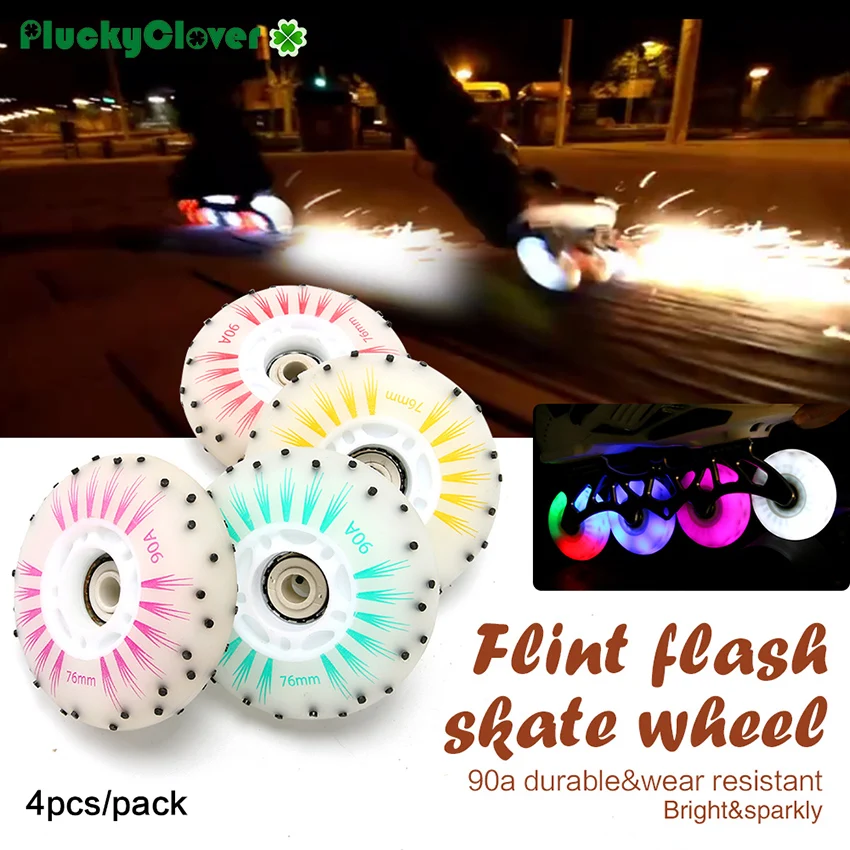 4Pc Selce Flash Skate Wheel 72Mm 76Mm 80Mm Fire Stone Spark Wheel Inline Roller Slalom Skate Luminoso Flashled Light Skate Wheel