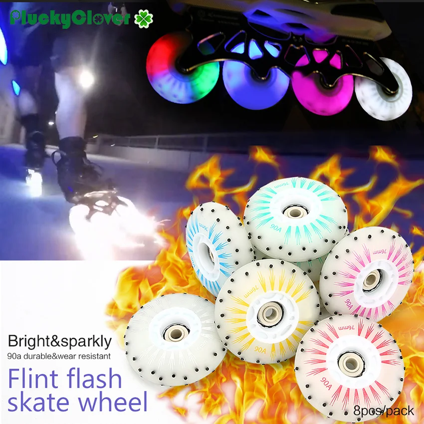 8 Pz Flint Spark Flash Skate Wheel 72Mm 76Mm 80Mm Fire Stone Wheel Inline Roller Slalom Pattini Luminosi Led Light Skating Wheels