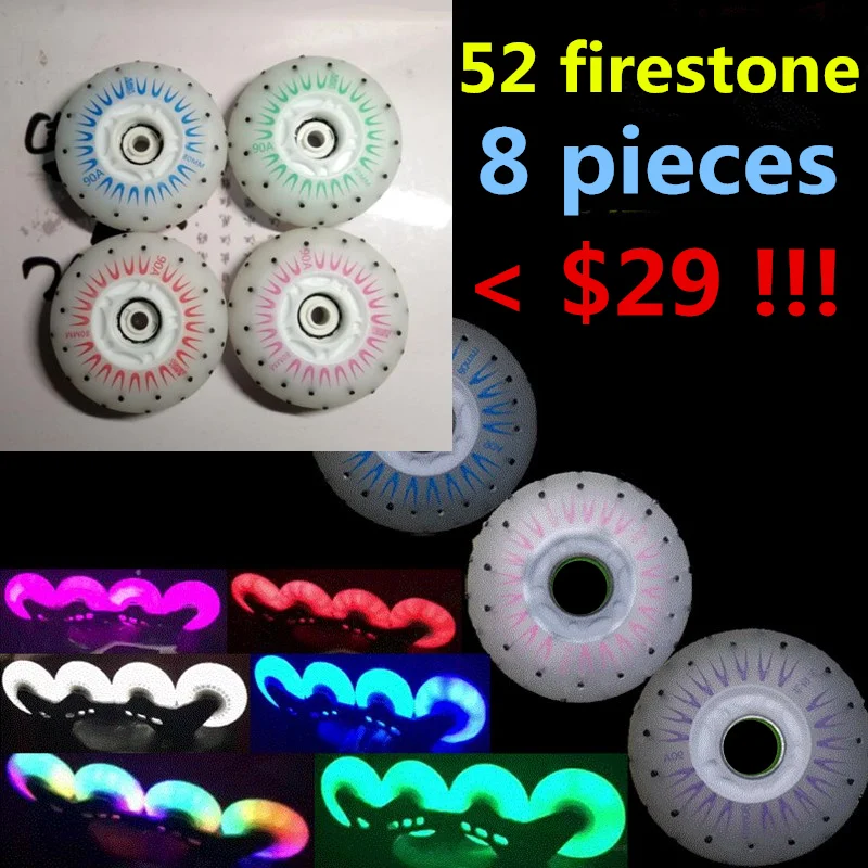 [Led + Firestone] Nuovo Arrivo Led Flash Wheel 90A Inline Skates Wheel 52 Firestone Spark Lighting Selce Roller Patin Pattinaggio Strade