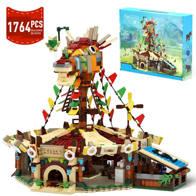 Moc Zeldaed Horse Stable Station Model Building Blocks Set Architettura Del Gioco Stampata Assemblare Mattoni Giocattoli Regali Di Natale Di Compleann