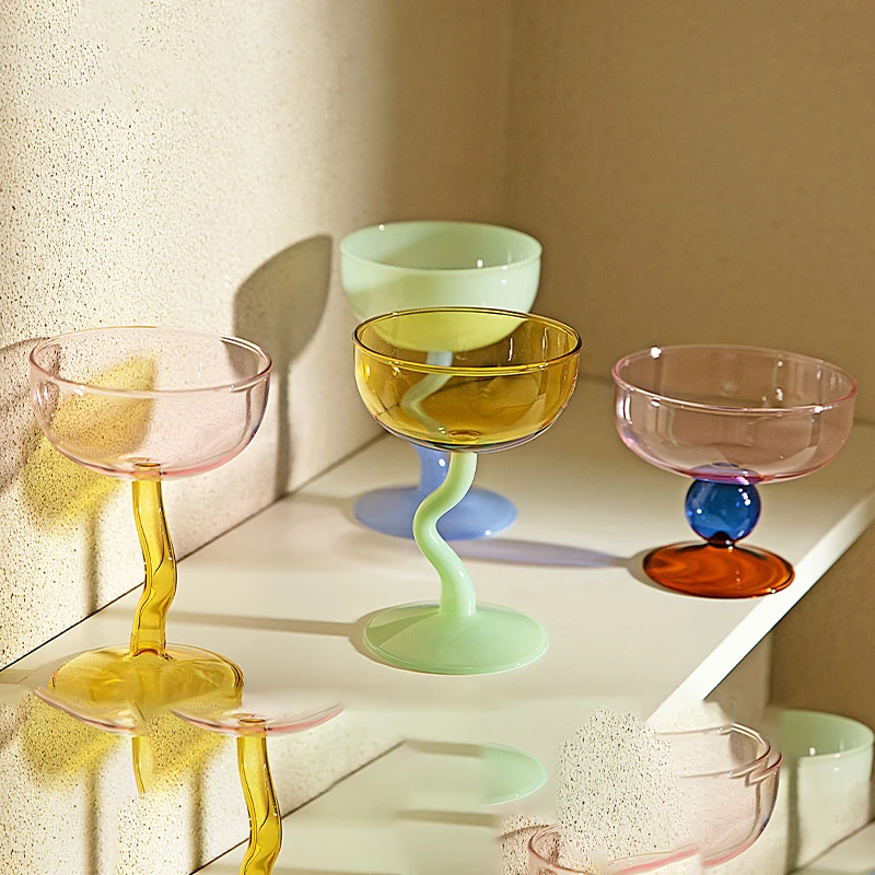 Ciotola Rotonda Calice Dessert Tazza Di Vetro Tazza A Forma Di S Stelo Ciotola Per Gelato Tazza Milkshake Tazza Da Dessert Vetro Borosilicato Colorato