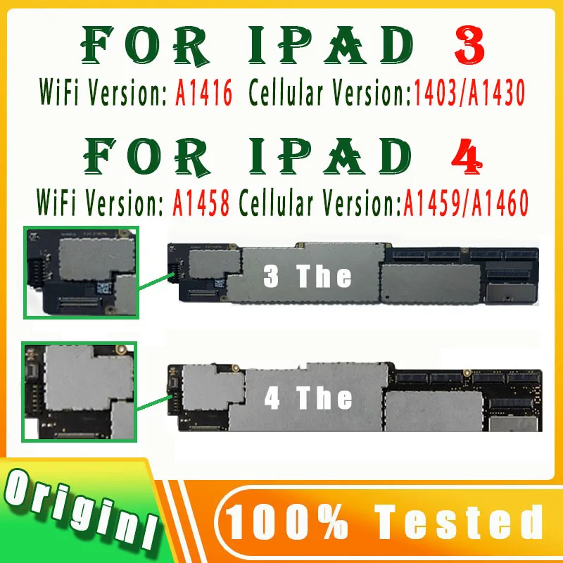 100% Originale No Icloud Plate A1458 A1459 A1460 Per Ipad 4 Logic Board A1416 1403 1430 Per Ipad 3 Scheda Madre