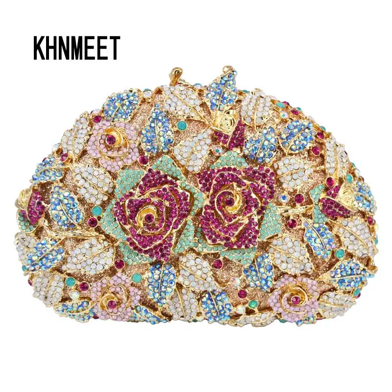 Khnmeet Fashion Crystal Clutch Bag Flower Diamond Evening Sling Bag Borsa Da Festa Femminile Pochette Women Wedding Evening Bag Sc557