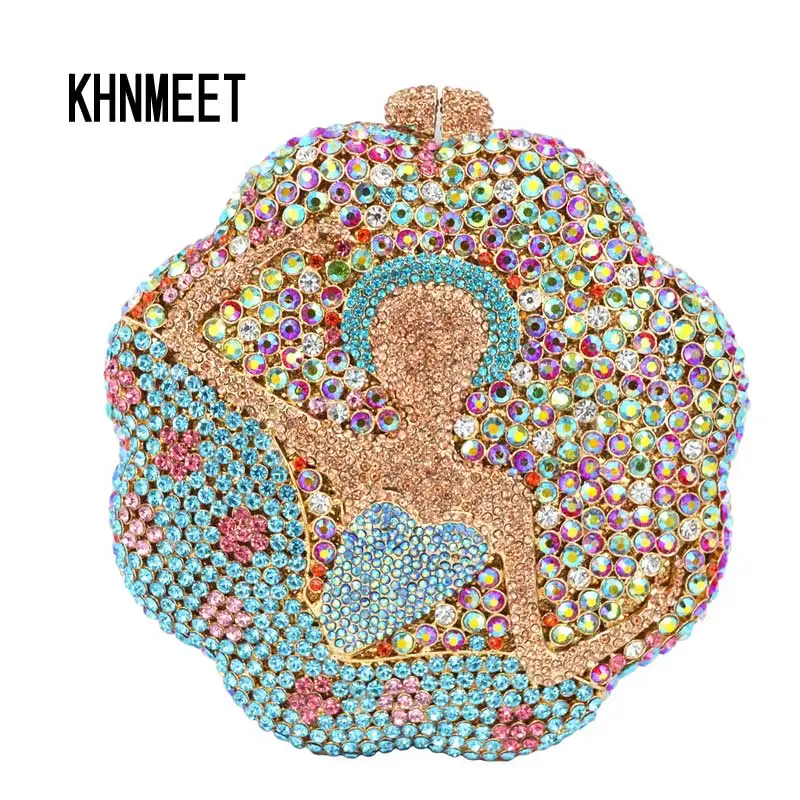 Khnmeet Luxury Crystal Eventig Bag Girl Pattern Stile Coreano Pochette Party Day Clutch Purse Women Bridal Wedding Bags Sc169