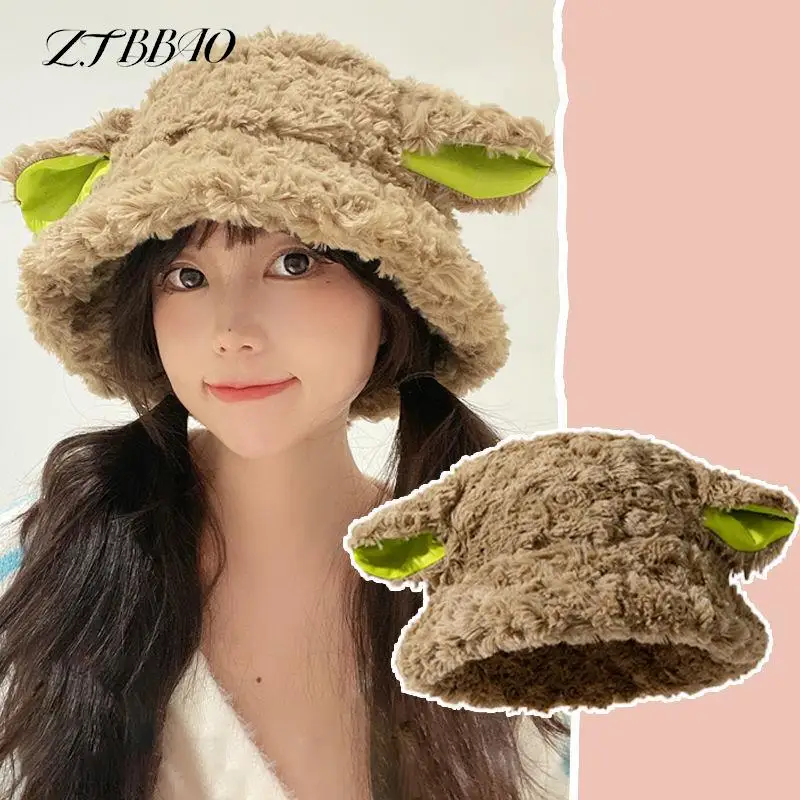 Cute Girl Lambswool Handmade Sheep Baa Bucket Hat Lolita Sheep Cap Con Orecchie Black White Sheep Ear Hat Regalo Di Festa