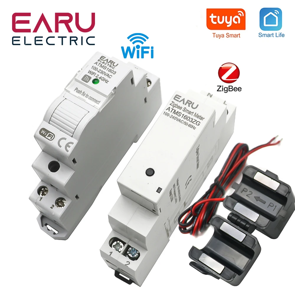 Tuya Smart Wifi Zigbee Elettricità Kwh Meter Din Rail Monofase Ac 110V 240V 50A 63A Ct Ac Meter App Monitoraggio In Tempo Reale Potenza