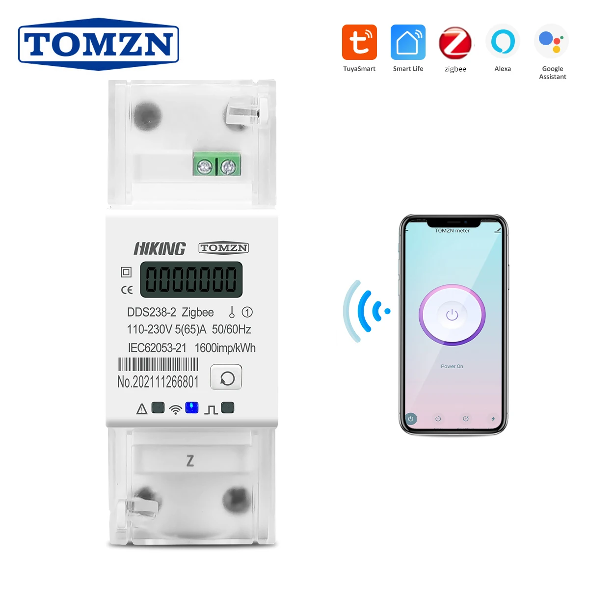Zigbee Gateway Tuya Monofase 65A Din Rail Wifi Smart Energy Meter Timer Monitor Kwh Meter Wattmeter 110V 220V 50/60Hz