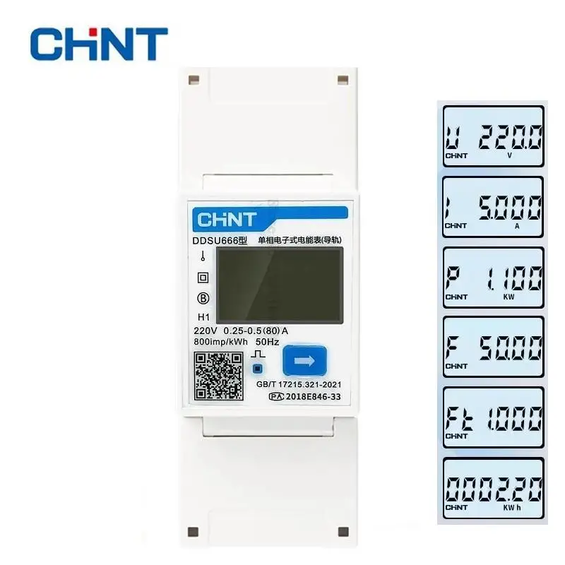 Ddsu666 1.5(6)A 80A Chint Meter Rs485 Comunicazione Modbus Dtsu666 Misuratore Monofase Misuratore Di Misurazione Dell'Alimentazione 220V