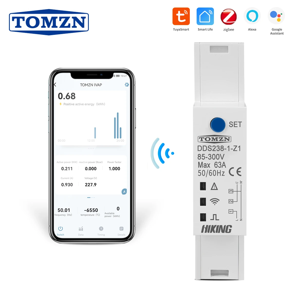 Zigbee Tuya 18Mm 63A Wifi Smart Bidirezionali Energy Meter Timer Power Monitor Kwh Meter Con Protezione Della Corrente Di Tensione