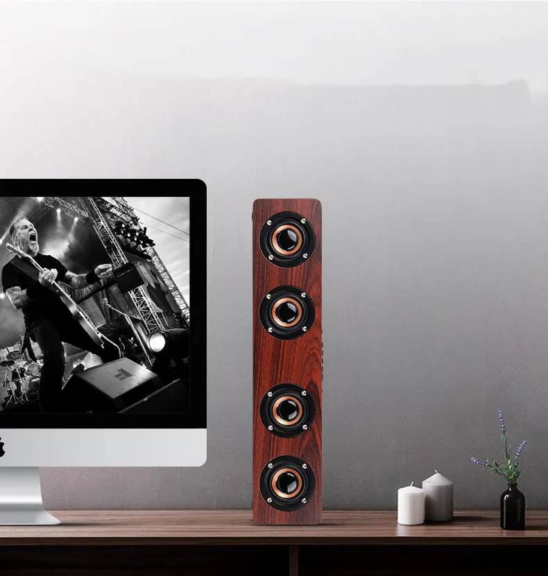 Altoparlante Bluetooth Portatile In Legno Display Orologio Computer Tv Sound Bar Subwoofer Wireless Radio Fm Music Center Echo Wall Boombox