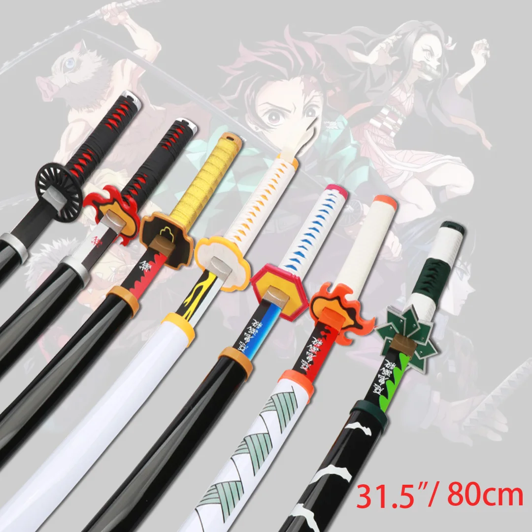 80Cm Katana Handmade Demon Slayer Sword Real Japanese Anime Cosplay Toys Spade Zenitsu Rengoku Kyoujurou Sword Kimetsu No Yaiba