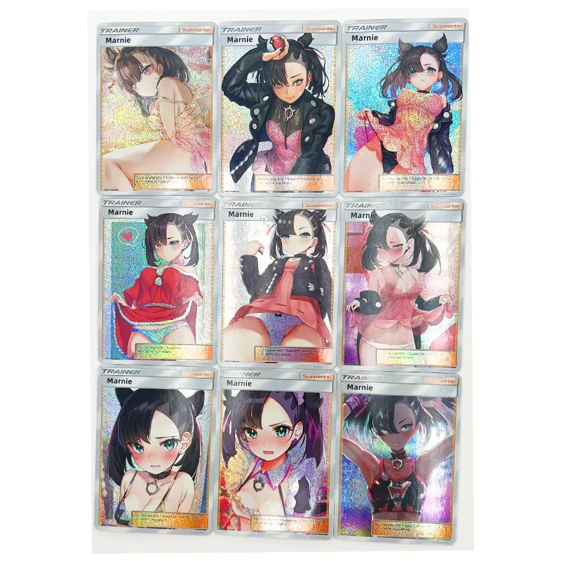9 Pz/Set Pokemon Marnie Acg Sexy Nude Toys Hobby Hobby Collezione Di Giochi Da Collezione Carte Anime