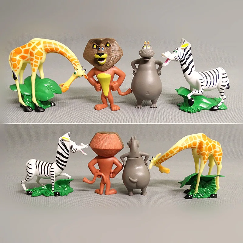 4 Pz/Lotto Madagascar Animal Lion Zebra Giraffa Collection Action Figurine Toys Model Dolls Anime Desktop Ornament Kids Charm Gift