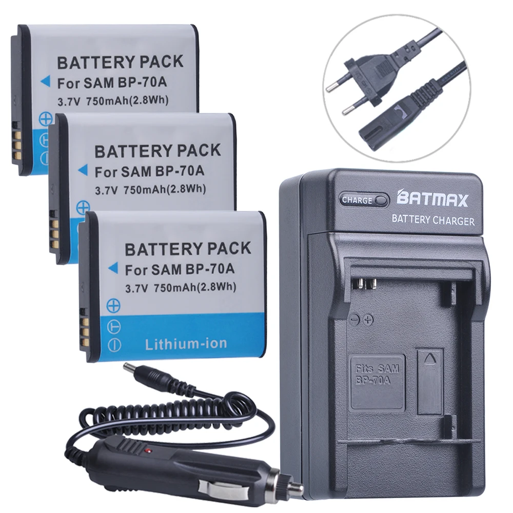 3 Pc Bp-70A Bp70A Batteria + Caricabatterie Digitale Per Samsung St95 St100 St6500 Sl50 Sl600 Tl205 Wb30F Wb35F Dv150F Es65 Es67 Mv800 Pl80