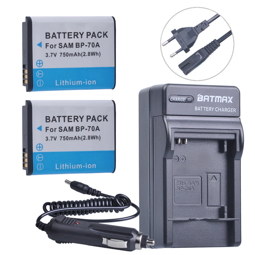 2 Pc Bp-70A Bp70A Batteria + Caricabatterie Digitale Per Samsung St95 St100 St6500 Sl50 Sl600 Tl205 Wb30F Wb35F Dv150F Es65 Es67 Mv800 Pl80