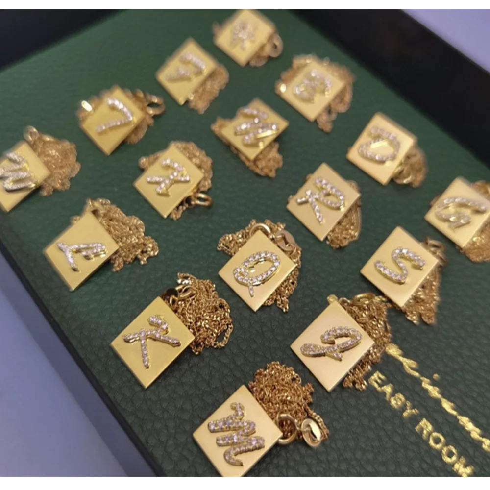 Collana Con Ciondolo A Lettera Di Diamanti 18K Import Solid Yellow Gold Jewelry(Au750) Women Chain Letter Primary Block Alphabet Fashion