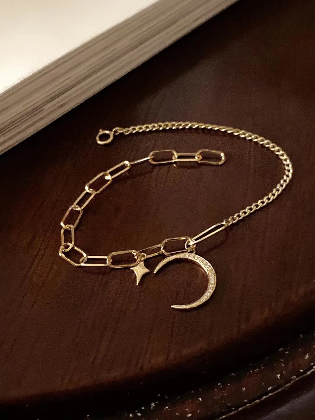 Diamond Stars Moon Bracciale Collana 18K Solid Yellow Real Gold Jewelry(Au750)Women Designer Simple Fine Jewelry Personalizzato