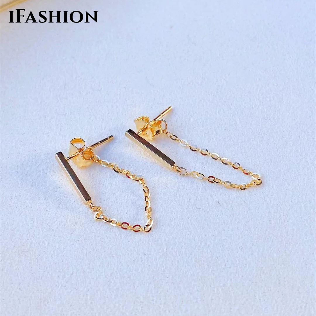 Orecchini In Oro Giallo 18 Carati Reali Ifashion Con Orecchini In Oro Au750 Con Orecchini Pendenti A Catena All'Ingrosso Di Gioielli Personalizzati