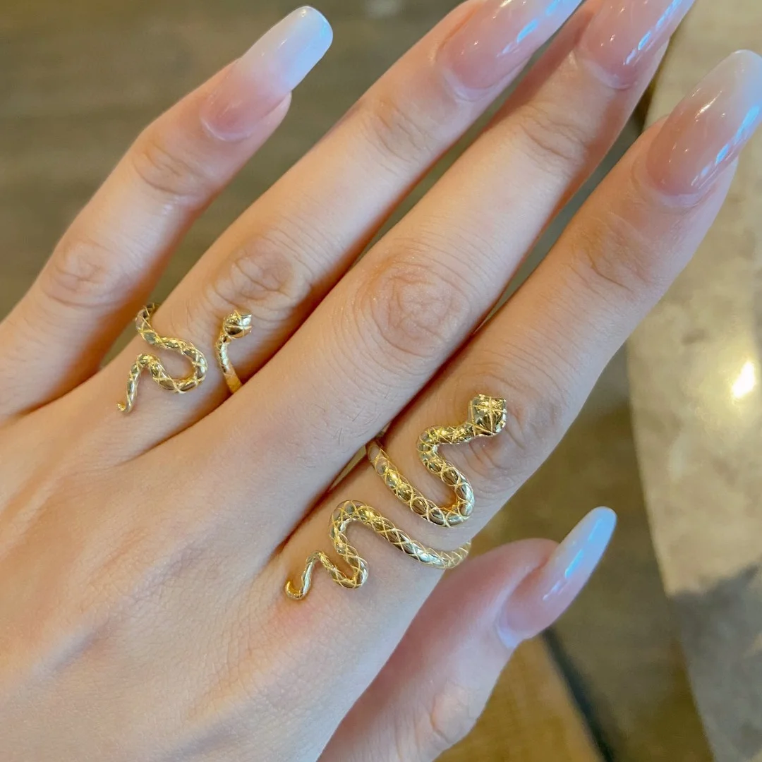 Ifashion 18K Solid Yellow Gold Snake Ring Jewelry(Au750) Women Net Celebrity Designer All-Match Single Product Fashion Lady