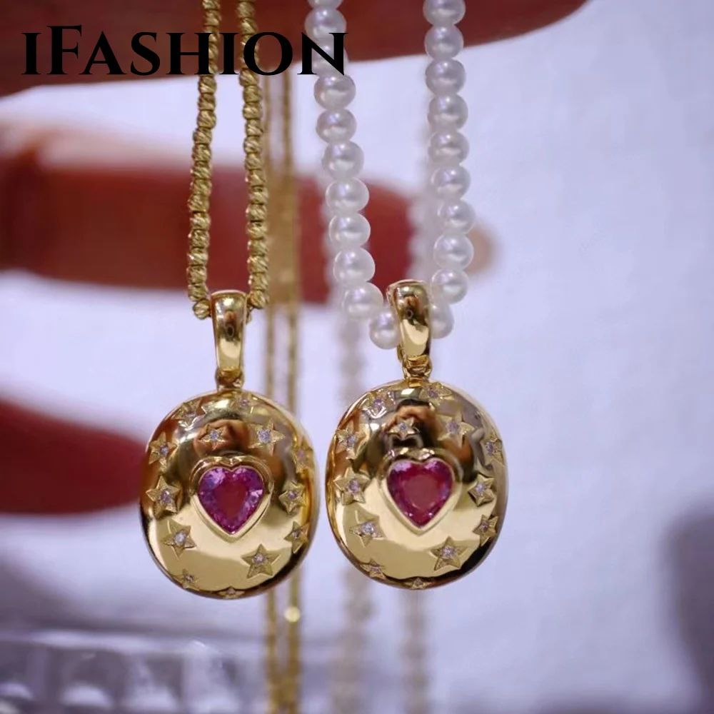 Ifashion Real 18K Yellow Gold Pendant Sapphire Collana Diamond Fine Jewelry Pink Fine Jewelry Gifts For Women