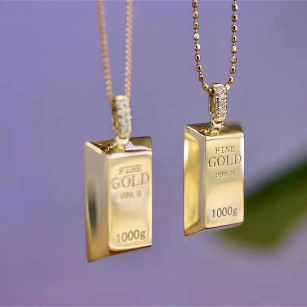Ciondolo Collana Di Diamanti 18K Import Solid Yellow Real Gold Jewelry(Au750) Catena Da Donna Ins Simple Style Small Gold Bar Lettering