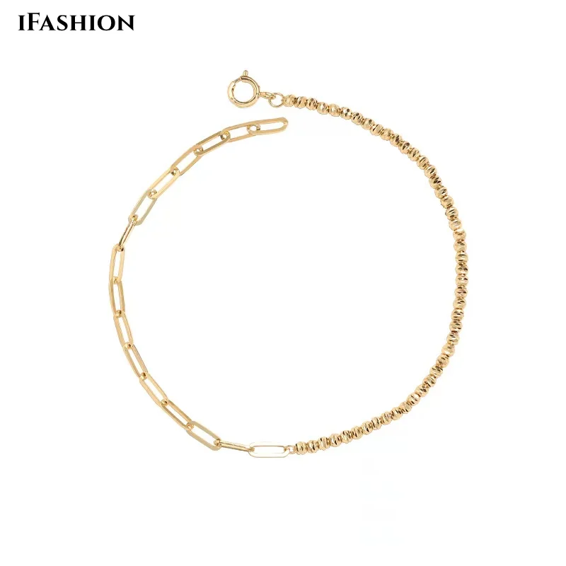 Ifashion Real 18K Gold Au750 Beads Strobe Square Bracciale Luxury Fashion Regalo Romantico Per Donna Cute Fine Jewelry