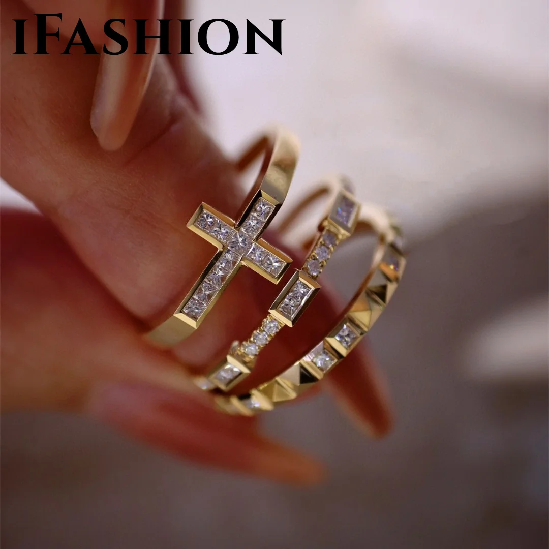 Ifashion Princess Diamond Rings Fedi Nuziali 18K Yellow Real Gold Solid Yellow Gold Jewelry(Au750) Gioielleria Raffinata Da Donna