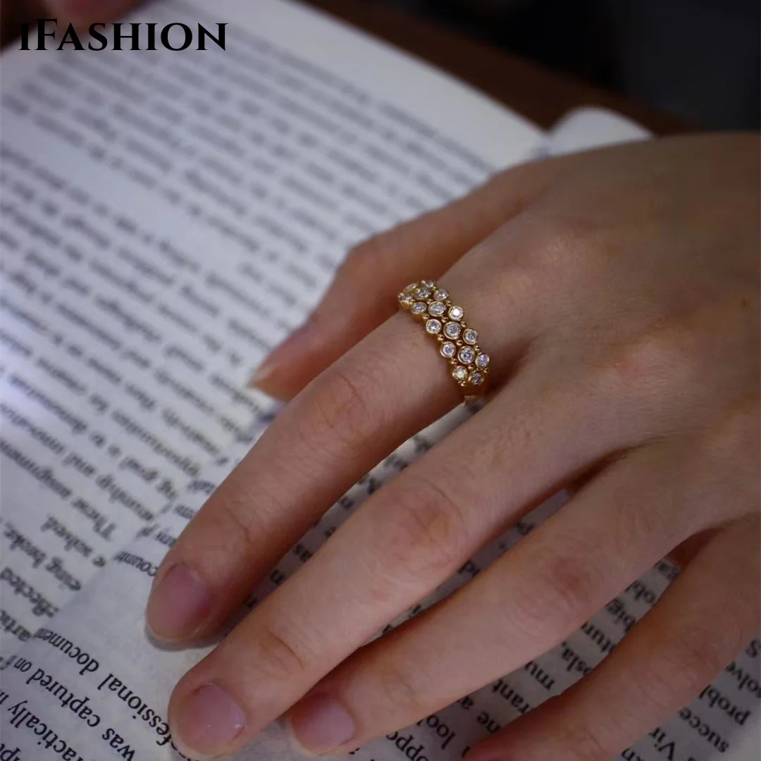 Ifashion Bezel Setting Rings Real 18K Original Gold Jewelry Au750 Vintage Italian Court Style Anello Con Diamanti Antichi Per Le Donne