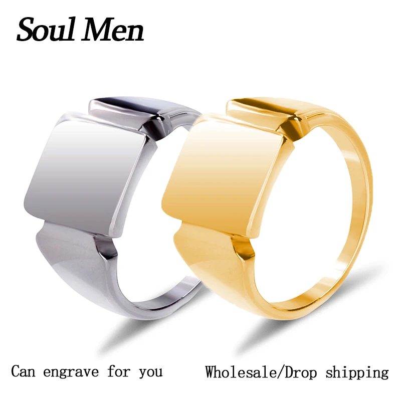 Soul Men Gold Color High Polished Square Punk 316L Stainless Steel Rings For Women Men Male Finger Rings Accessories Jewelry