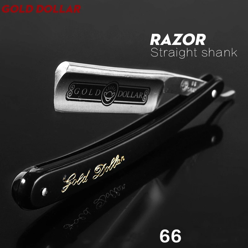 1Pc 2023 Pro Gold Dollar 66 Coltello Da Barba 66 Straight Edge Barber Razor Folding Hair Shaving Men Shaving Barber Tool G0915