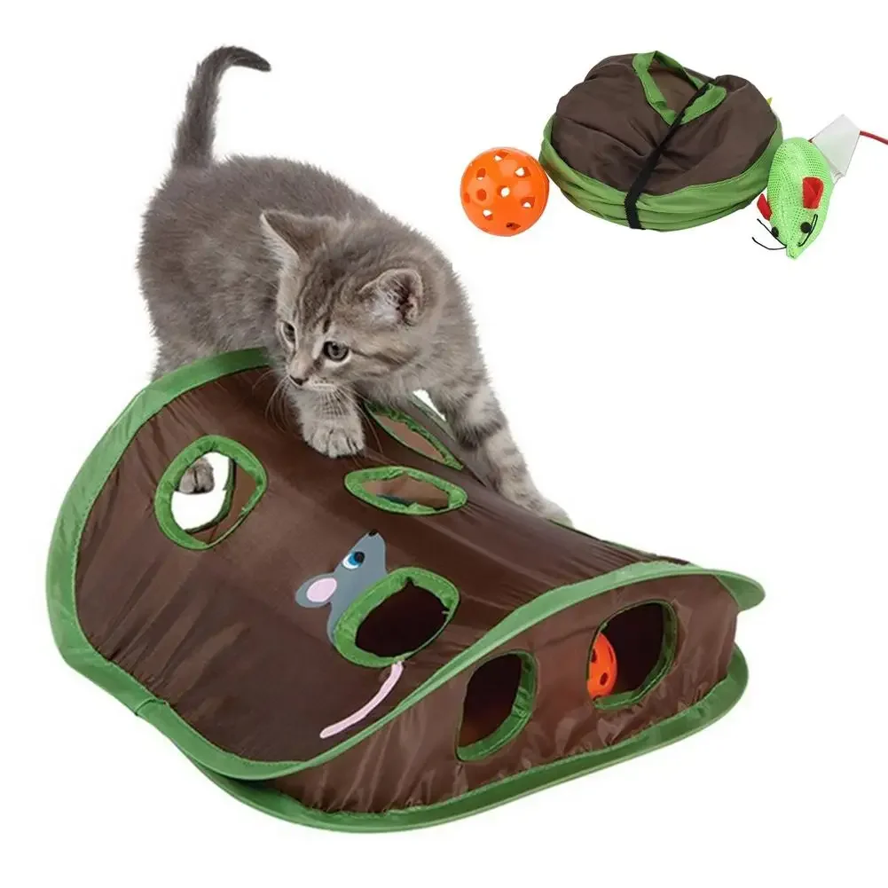 Cute Pet Cat Interactive Hide Seek Game 9 Fori Tunnel Mouse Hunt Intelligence Toy Hidden Hole Kitten Giocattoli Pieghevoli