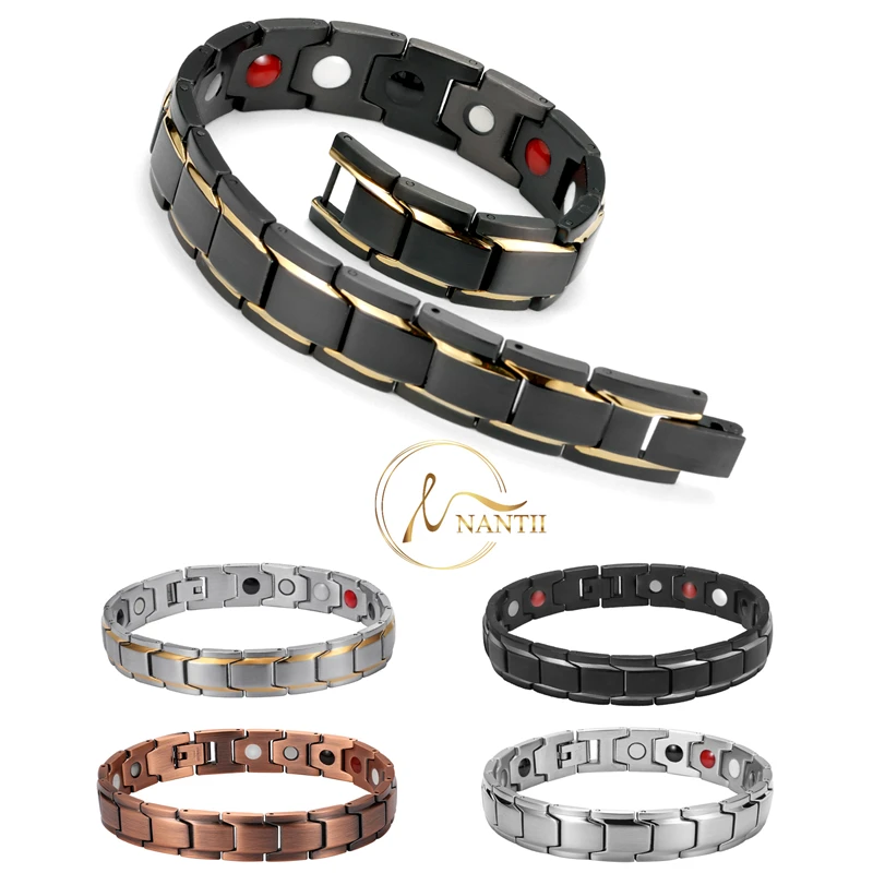Nantii Mens Power Magnetic Therapy Bracciali In Acciaio Inossidabile Fashion Bio Elements Health Energy 4 In 1 Balance Bracelet