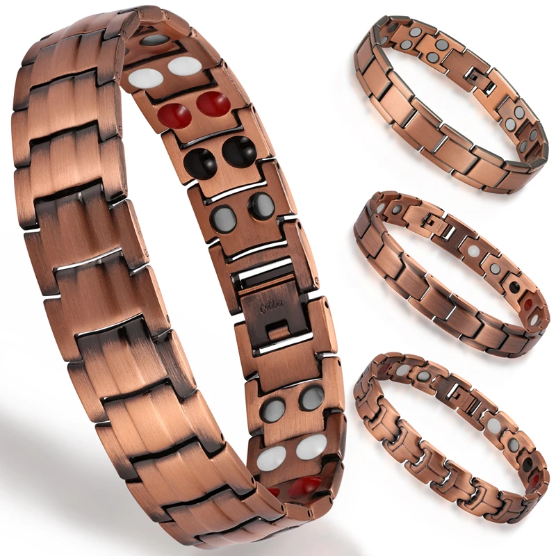 Mens Doppia Fila Di Energia Magnetica Terapia Braccialetto Sport Magneti Vintage Gioielli In Rame Per La Guarigione Artrite Dolore Equilibrio Braccial