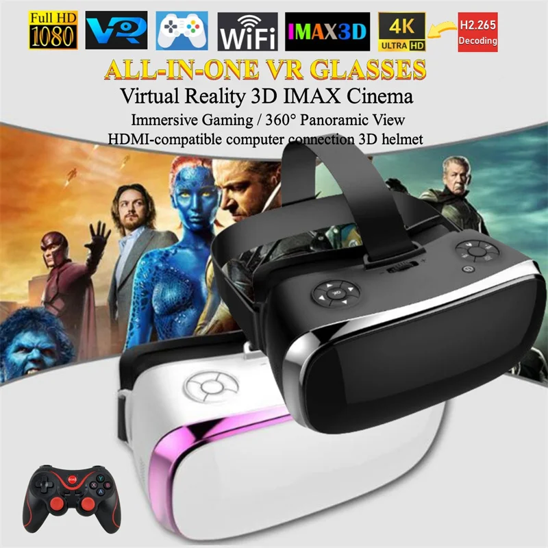 Occhiali Vr All-In-One Realtà Virtuale Imax Cinema Headset Casco 360 ° Full View Immersive Gaming Android Pc Wireless 3D Glasses