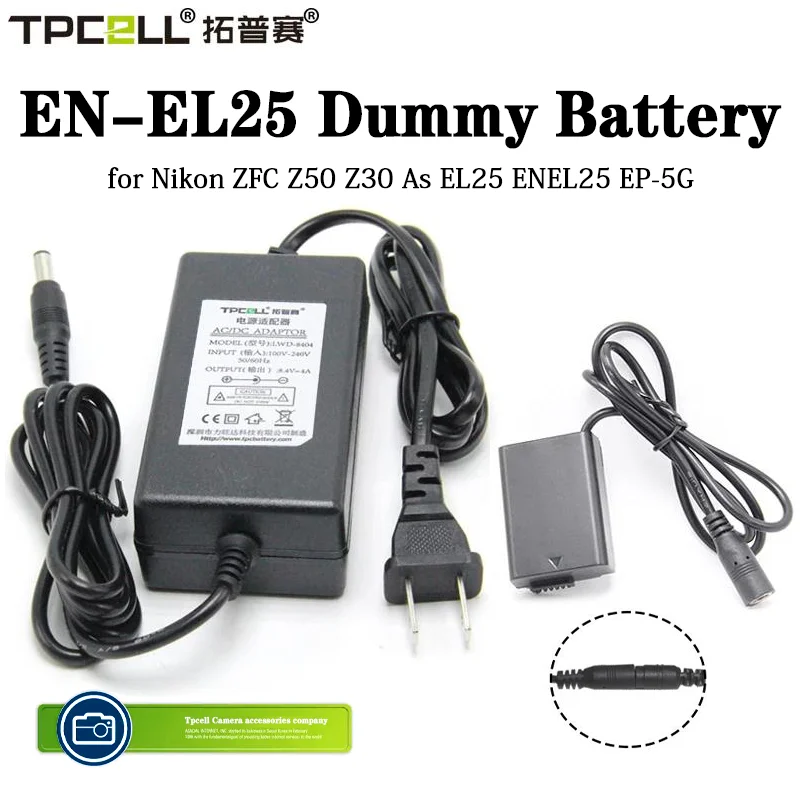 Fotocamera Dummy Battery En-El25 Accoppiatore + Adattatore Di Alimentazione Usb Type-C Charger Kit Per Nikon Zfc Z50 Z30 As El25 Enel25 Ep-5G