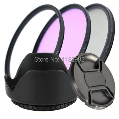 5In1 1 Set 58Mm Uv + Cpl + Fld Lens Filter + Copriobiettivo + Len Hood Per Canon 18-55 55-250 D500 Per Olympus Ed14-42 Ez14-45