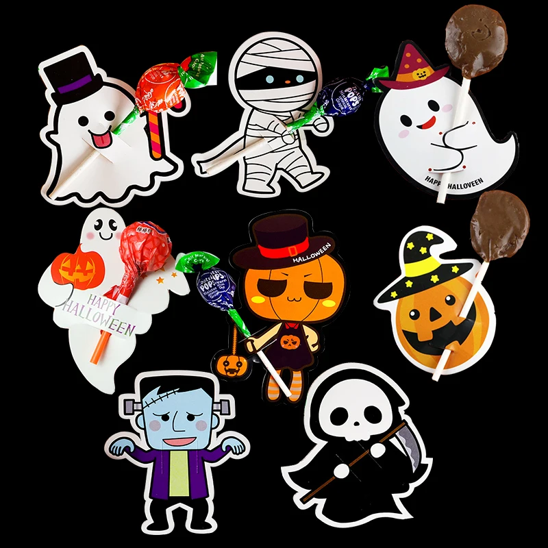 20Pcs Halloween Lollipop Holder Cards Carton Pumpkin Ghost Skull Witch Lollipop Package Per Halloween Party Kids Dolcetto O Scherzetto