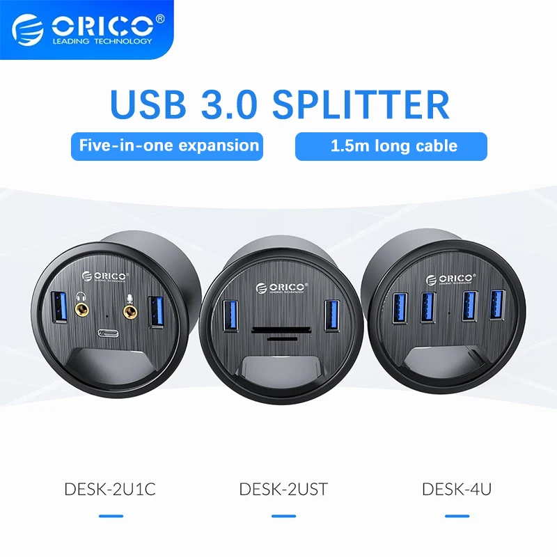 Orico Desk Grommet Usb 3.0 Hub Scheda Audio Tipo C Splitter Sd Tf Dock Station Cuffie Mic Interfaccia Audio Per Desktop Pc Desk