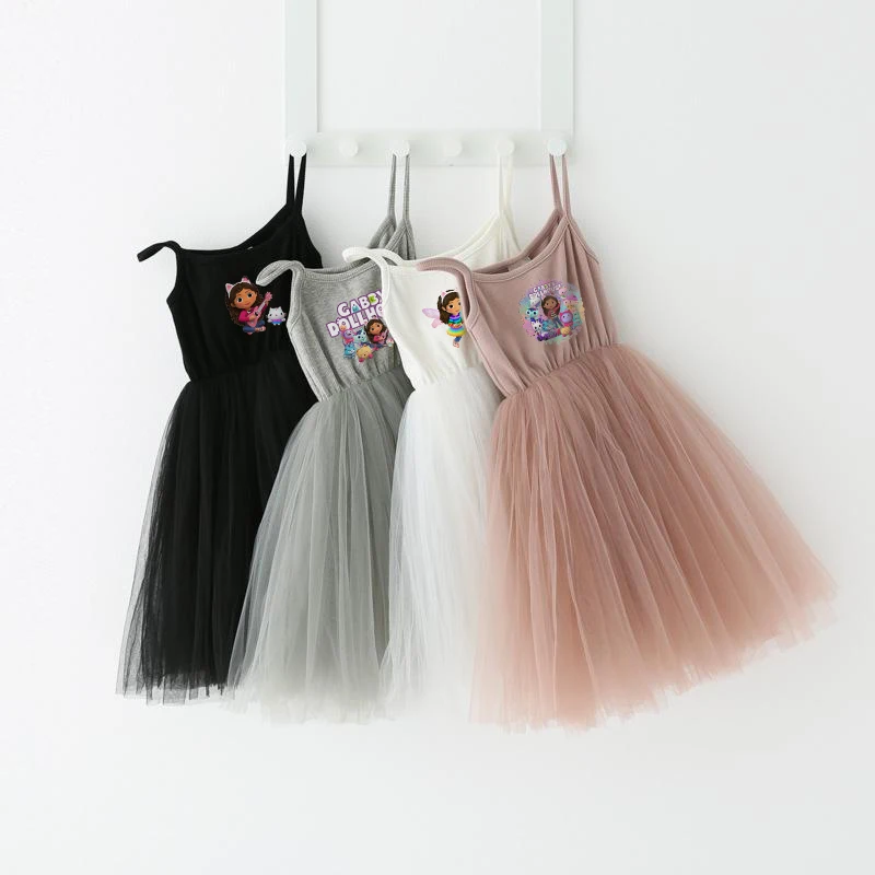 Gabby Dollhouses Girls Casual Cute Dresses Kids Cartoon Fashion Clothes Summer Children Anime Printed New Clothing Kawaii Gifts