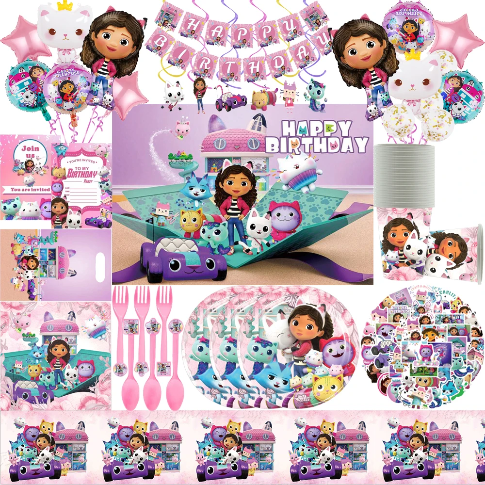 Pink Gabby Dollhouse Girls Birthday Party Decoration Palloncino Da Tavola In Carta Usa E Getta Per Bambini Baby Shower Party Supplies Gift