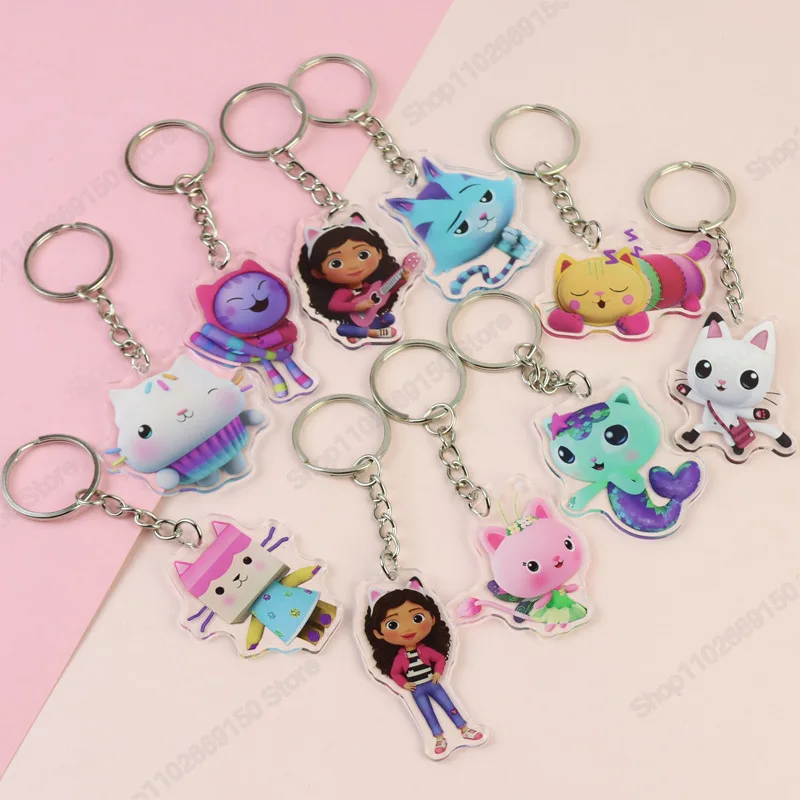 Gabby Dollhouses Girl Cute Acrilico Portachiavi Kid Anime Nuovo Portachiavi Bambino Cartoon Kawaii Portachiavi Zaino Moda Ciondolo Regali