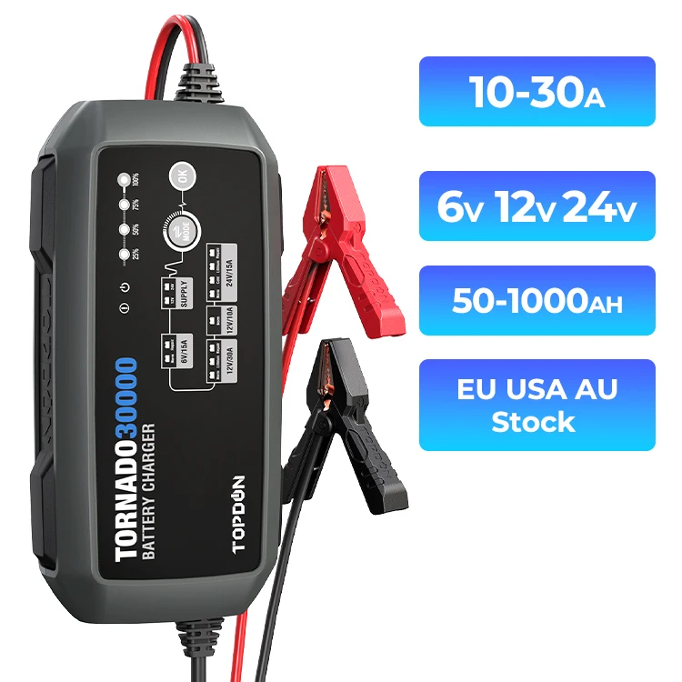 Topdon T30A Tornado30000 50Ah A 1000Ah 12V-24V 24 Volt 12/24V 12V 24 V 30A Caricabatteria Al Litio Per Auto Intelligente Portatile Automatico