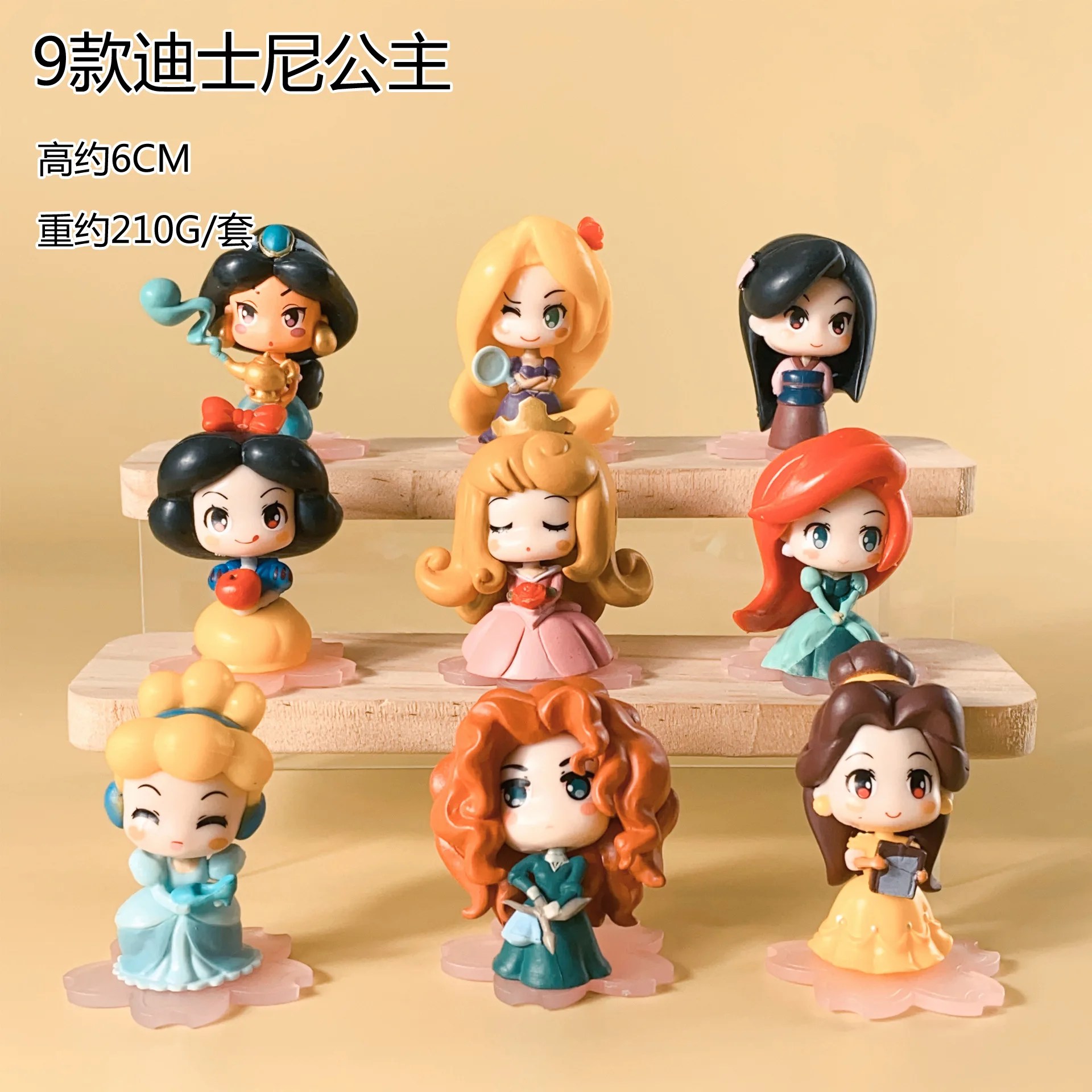 6Cm Disney Princess Action Figures Giocattoli Jasmine Snow White Rapunzel Tiana Ariel Cenerentola Belle Doll Kid Girl Gifts