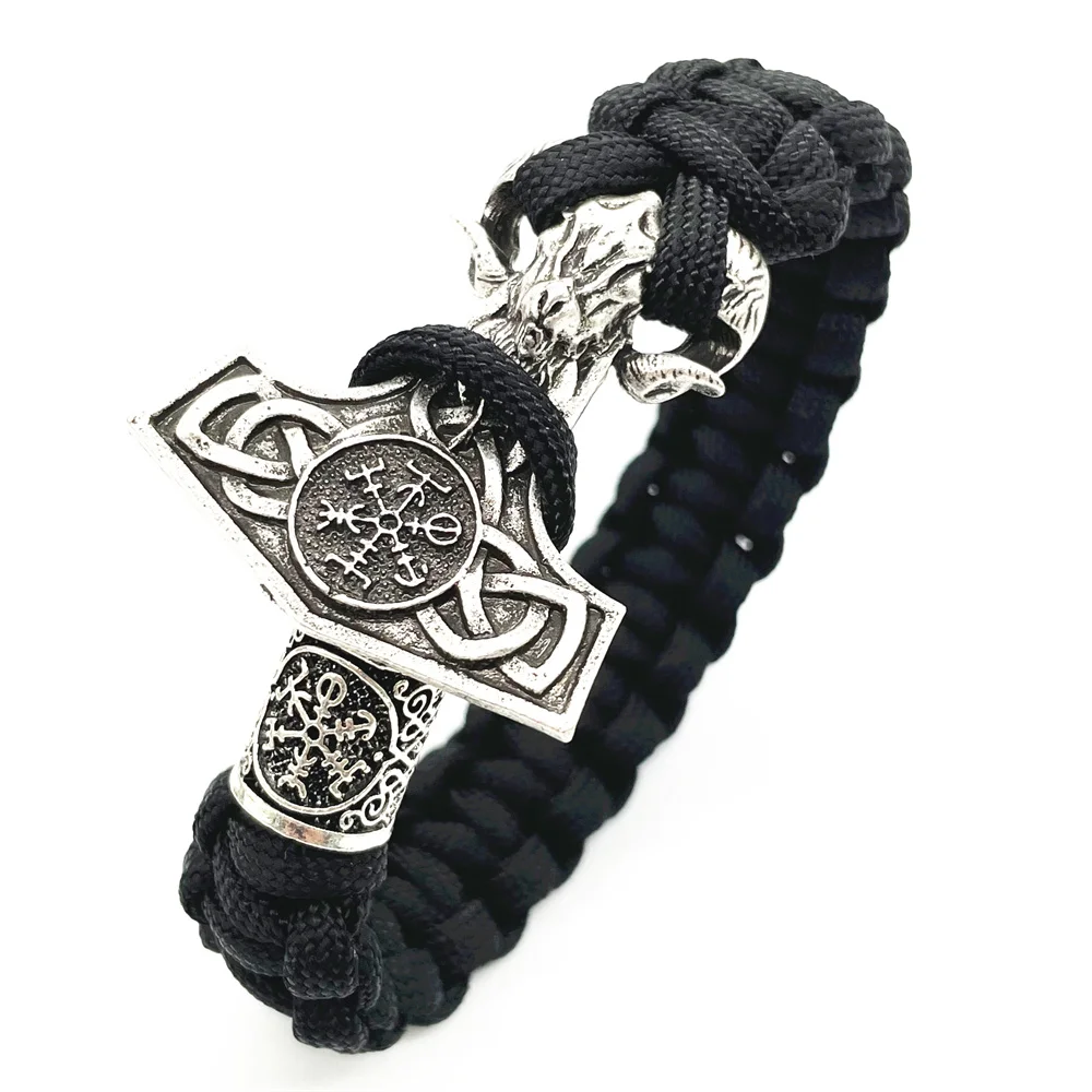 Wicca Ram Charm Nordic Capra Thor Hammer Viking Bracelet Uomo Donna Vikingo Paracord Gioielli Con Accessori Perline Runiche Fai-Da-Te
