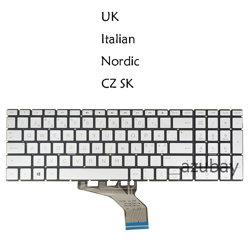 Tastiera Britannica Italiana Nordica Ceca Slovacchia Per Hp 250 G7, 255 G7, 256 G7 Retroilluminato Argento