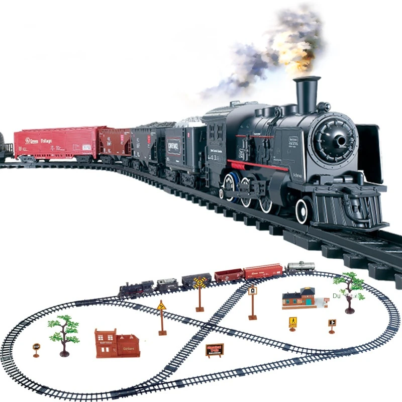 Classico Lungo Treno A Vapore Pista Elettrica Treno Di Natale Giocattolo Set Modello Pressofuso Gioco Educativo Ragazzo Giocattoli Per Bambini
